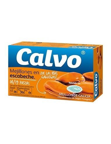 Mejillones en escabeche Calvo 13/18 115 gr.