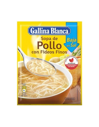 Sopa de pollo con fideos finos baja en sal Gallina Blanca 68 gr.