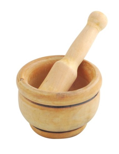 Mortero de madera con maza 14 cm.