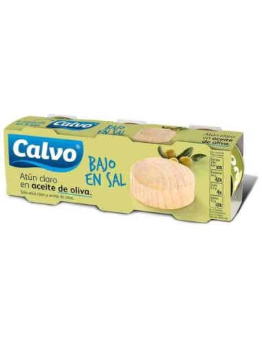 Atún claro en aceite de oliva bajo en sal Calvo pack 3 ud. x 80 gr.