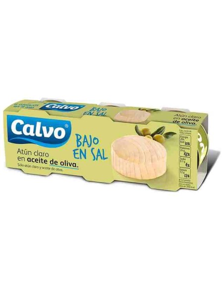 Atún claro en aceite de oliva bajo en sal Calvo pack 3 ud. x 80 gr.