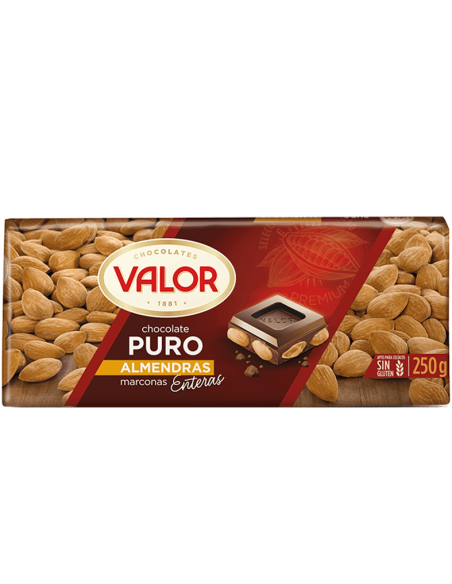 Tableta de chocolate puro con almendras Valor 250 gr.