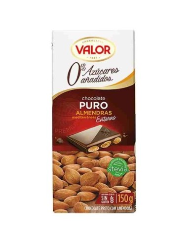 Tableta de chocolate puro con almendras Valor sin azúcar 150 gr.