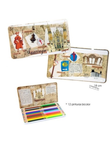 Metallic designed crayons tin El camino de Santiago