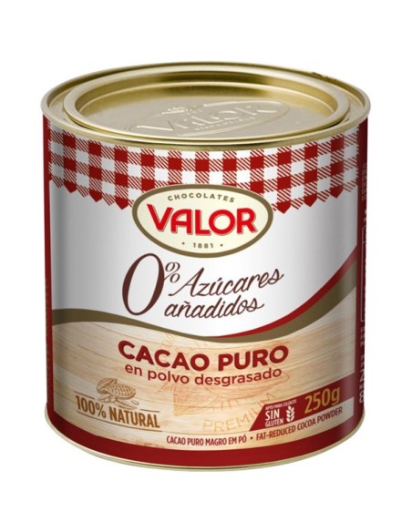 Cacao puro en polvo desgrasado 0% azúcares Valor 250 gr.