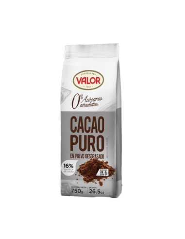 Cacao pur dégraissé sans sucre ajouté Valorr 750 gr.