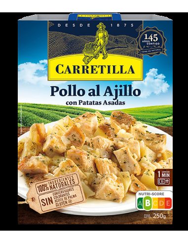 Pollo al ajillo con patatas asadas Carretilla 300 Gr.