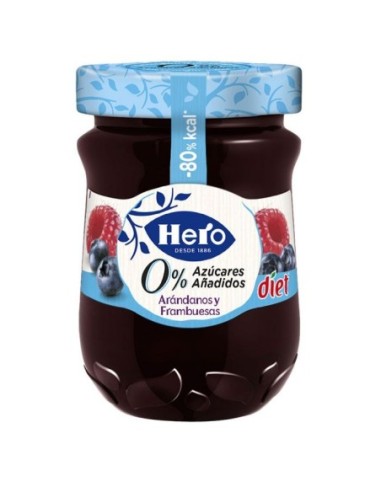 Confitura de arándanos y frambuesa 0% azúcares Hero 280 gr.