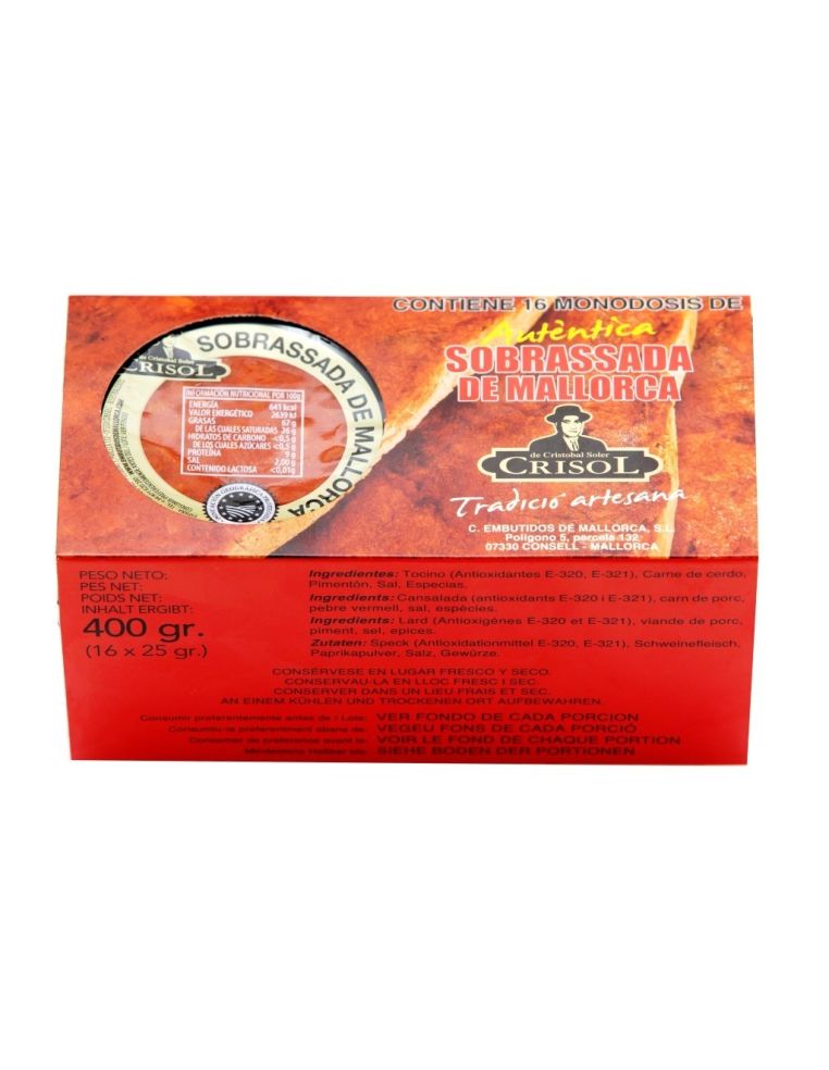 Mallorcan sobrasada Crisol single dose 400 gr.