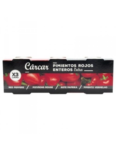 Pimientos rojos enteros extra Carcar pack. 3 ud.