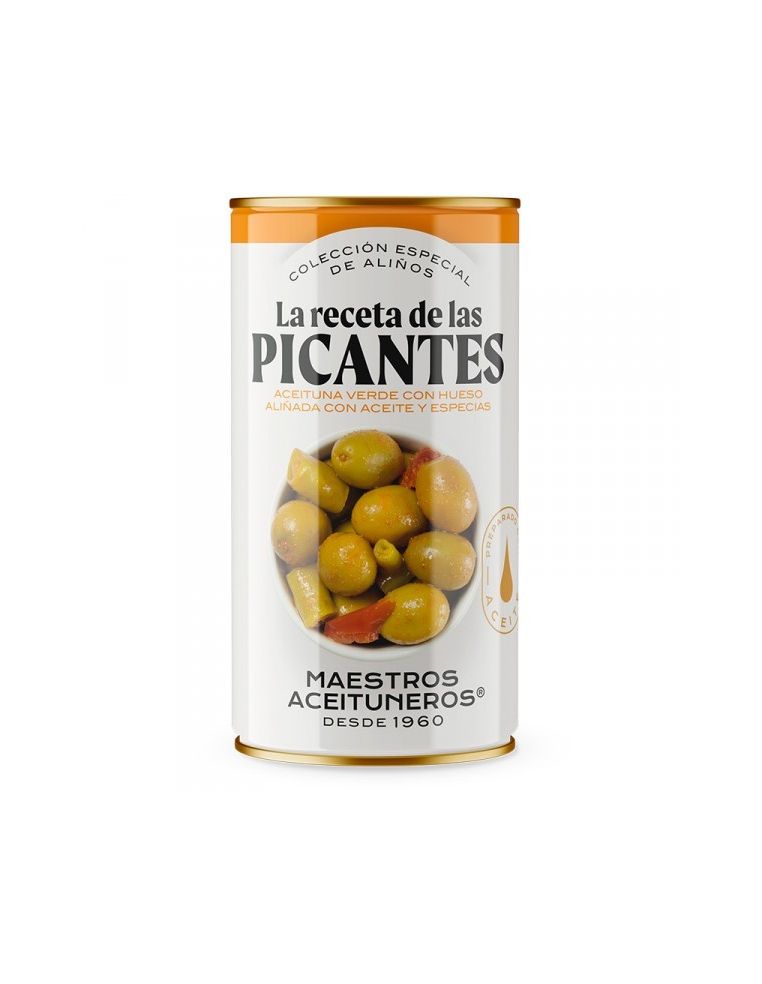Grüne Oliven mit Stein La Receta de las Picantes Maestros Aceituneros 185 gr.