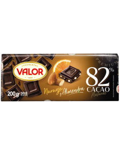 Chocolat noir 82% à l´orange et aux amandes Valeur 200 gr.