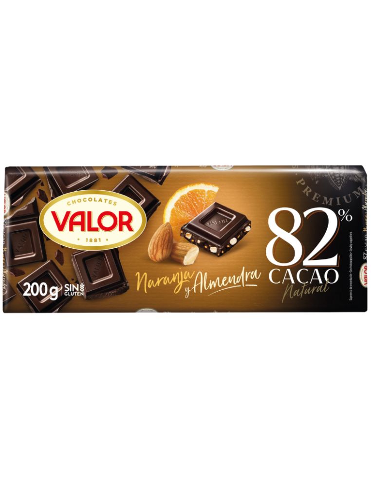 82% dark chocolate with orange and almonds Value 200 gr.
