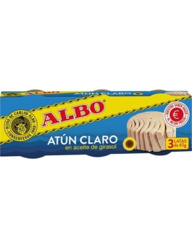 Thon pâle à l´huile de tournesol Albo pack 3 unités. 195 gr.