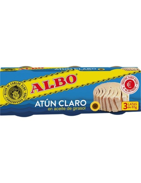 Leichter Thunfisch in Sonnenblumenöl Albo ckung 3 Stück. 195 gr.