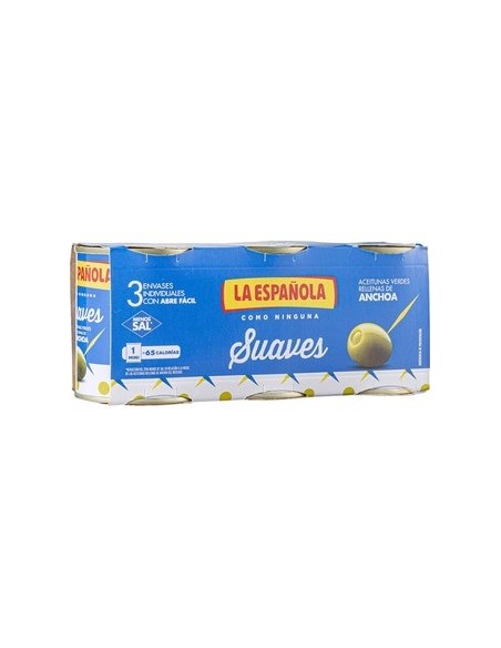 Aceitunas rellenas de anchoa suaves La Española pack 3 ud. x 50 Gr.