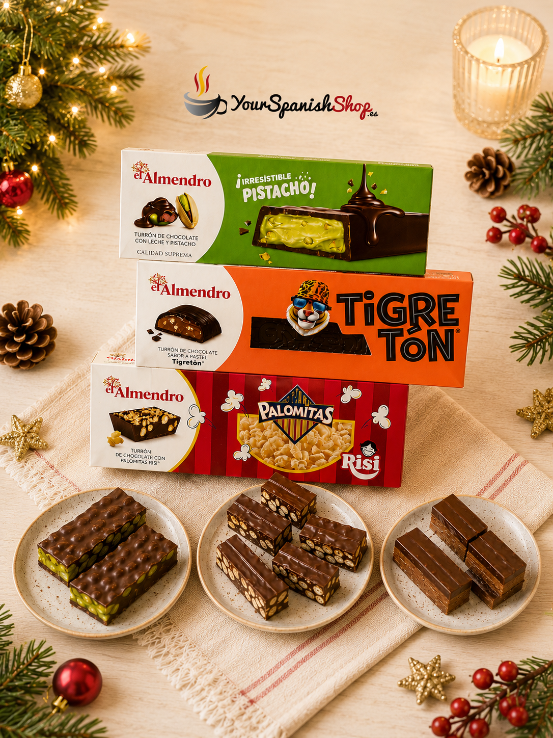 Nuevos turrones El Almendro para Navidad 2026: pistacho, Tigretón y palomitas