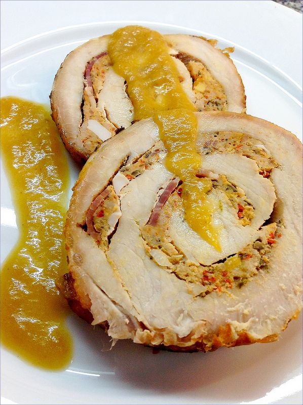 Stuffed Pork Tenderloin with Garlic Sauce Potatoes